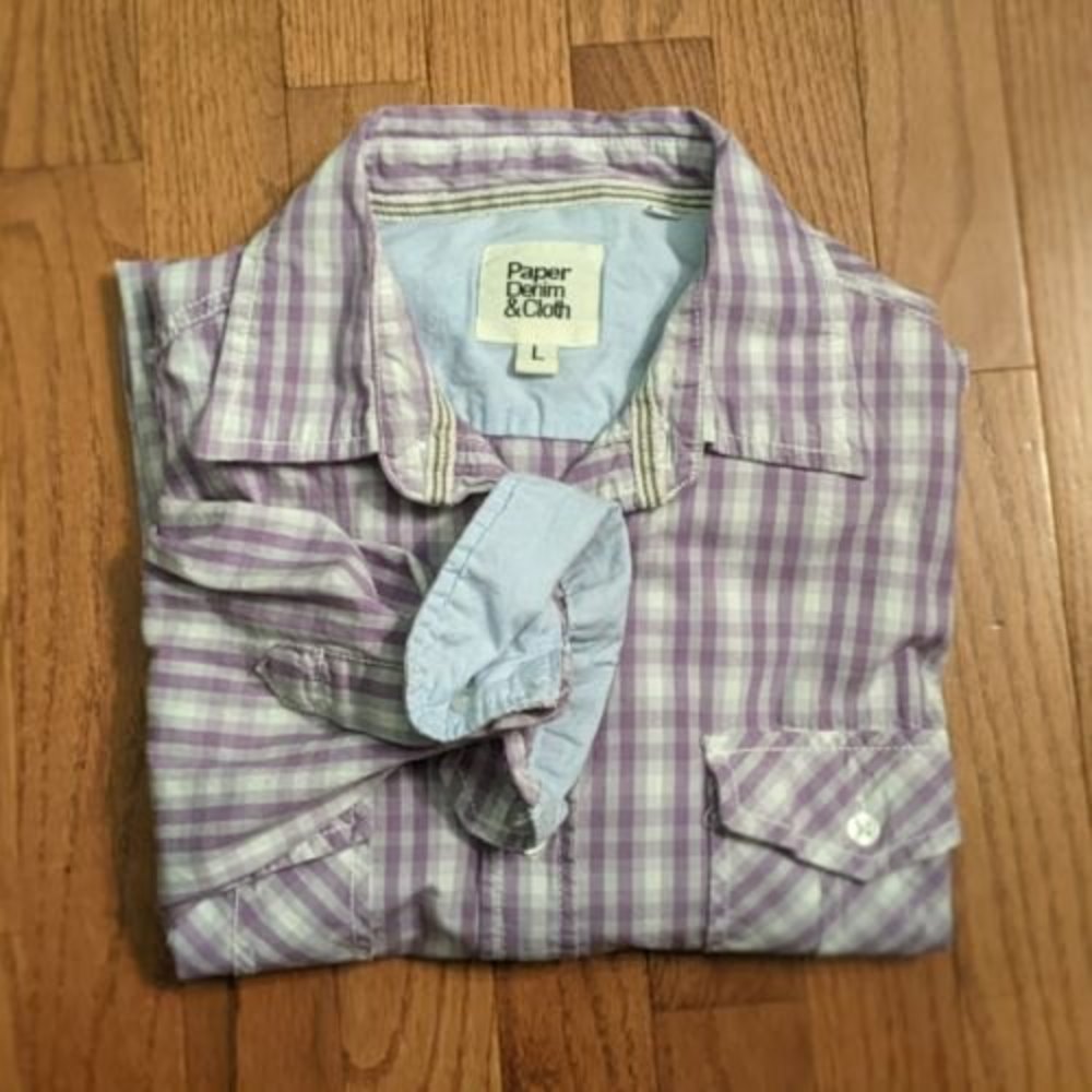 Paper Denim & Cloth Mens Large Button Up Gray Purple